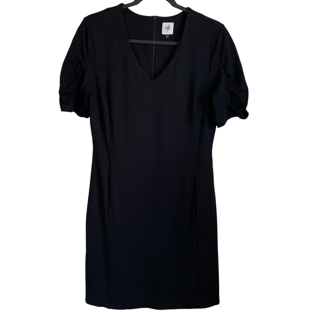 CAbi Minimalist Dress Sz M Black Pockets V-Neck Short Sleeves Style #3827 Staple